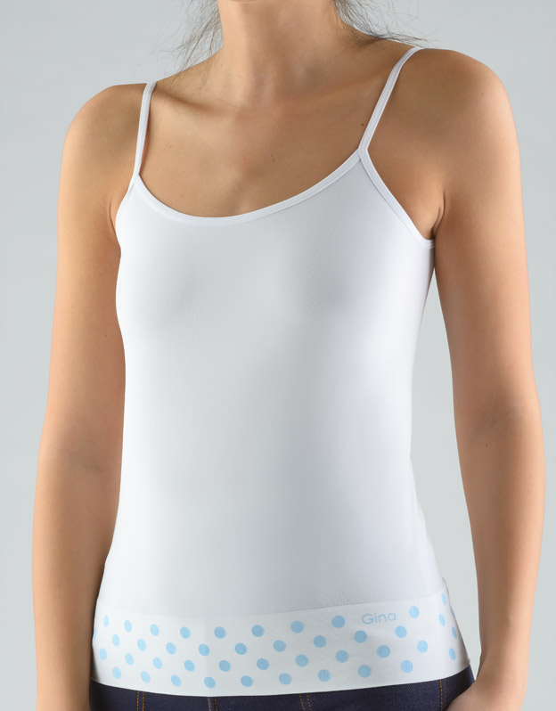 GINA dámské košilka, úzká ramínka, bezešvé, s potiskem Širší lem s puntíky 08991P  - bílá pomnenková S/M