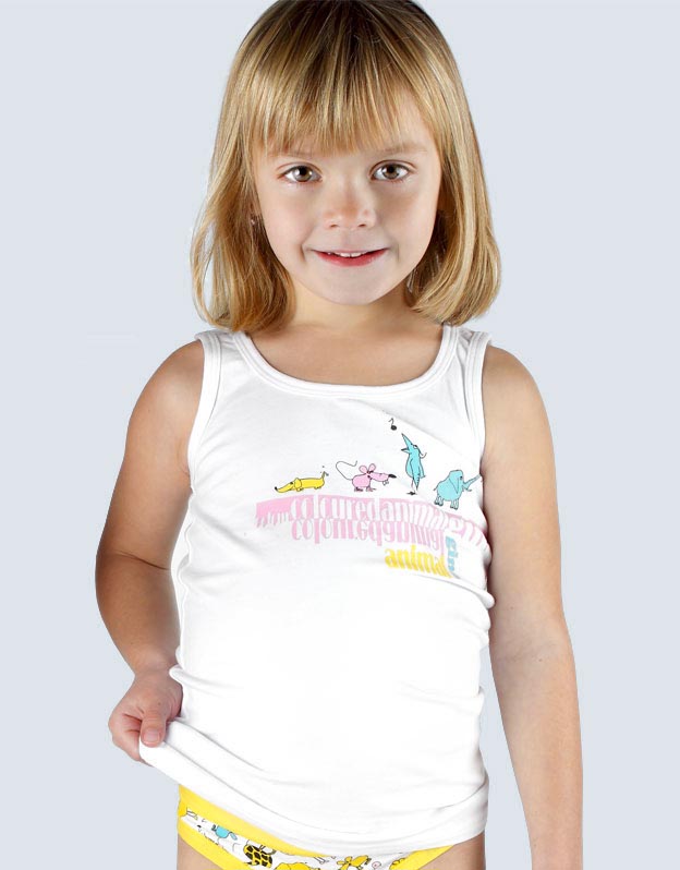 GINA dětské tílko dívčí, širší ramínka, šité, s potiskem Disco VI 28002P  - bílá  146/152