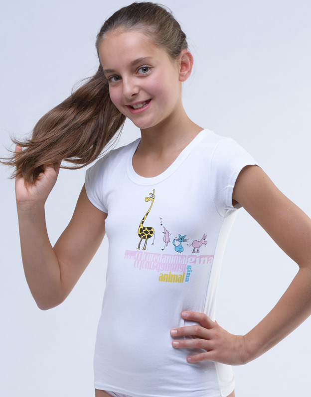 GINA dětské tričko s krátkým rukávem dívčí, krátký rukáv, šité, s potiskem Disco VI 28003P  - bílá  134/140