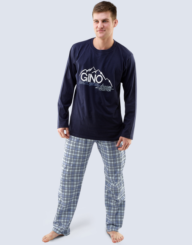 GINA pánské pyžamo dlouhé pánské, šité, s potiskem Pyžama 2015 79025P  - lékořice pomnenková L