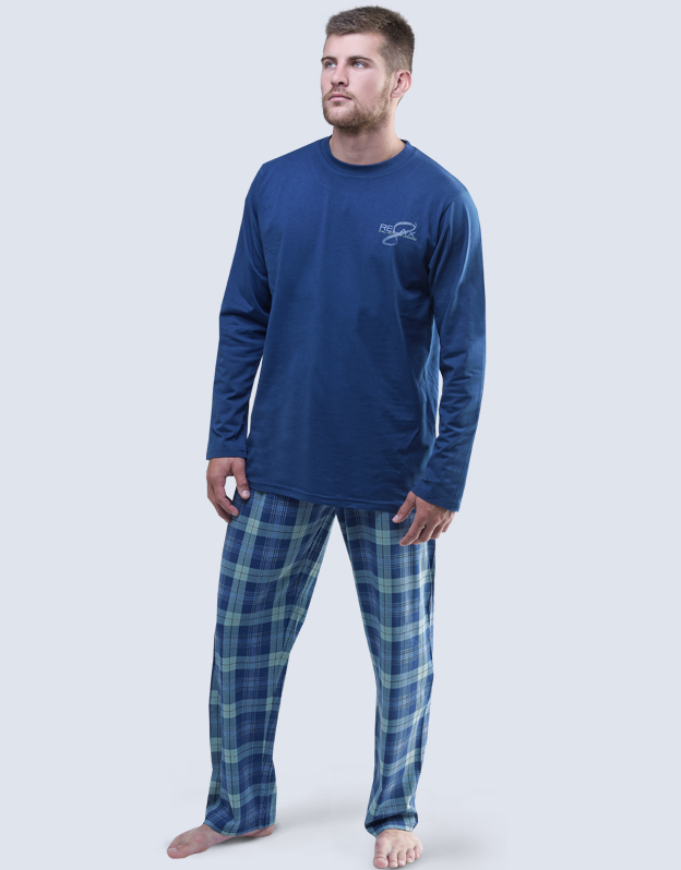 GINA pánské pyžamo dlouhé pánské, šité, s potiskem Pyžama 2017 79043P  - lékořice šalvěj XXL