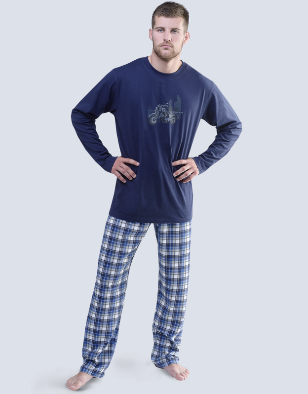 GINA pánské pyžamo dlouhé pánské, šité, s potiskem Pyžama 2017 79049P  - lékořice šedá M