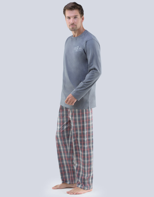 GINA pánské pyžamo dlouhé pánské, šité, s potiskem Pyžama 2018 79061P  - šedá martini L