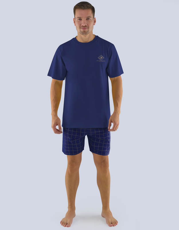 GINA pánské pyžamo krátké pánské, šité, s potiskem Pyžama 2019 79080P  - lékořice tm.popel M