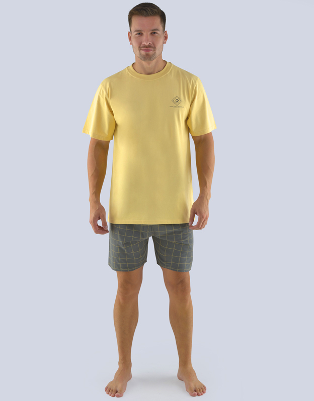 GINA pánské pyžamo krátké pánské, šité, s potiskem Pyžama 2019 79080P  - piškotová melta XXL